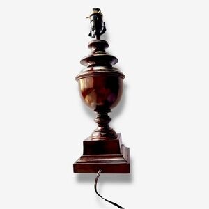 VINTAGE 18.5” Baluster Urn Dark Brown Wood Carved Table Lamp